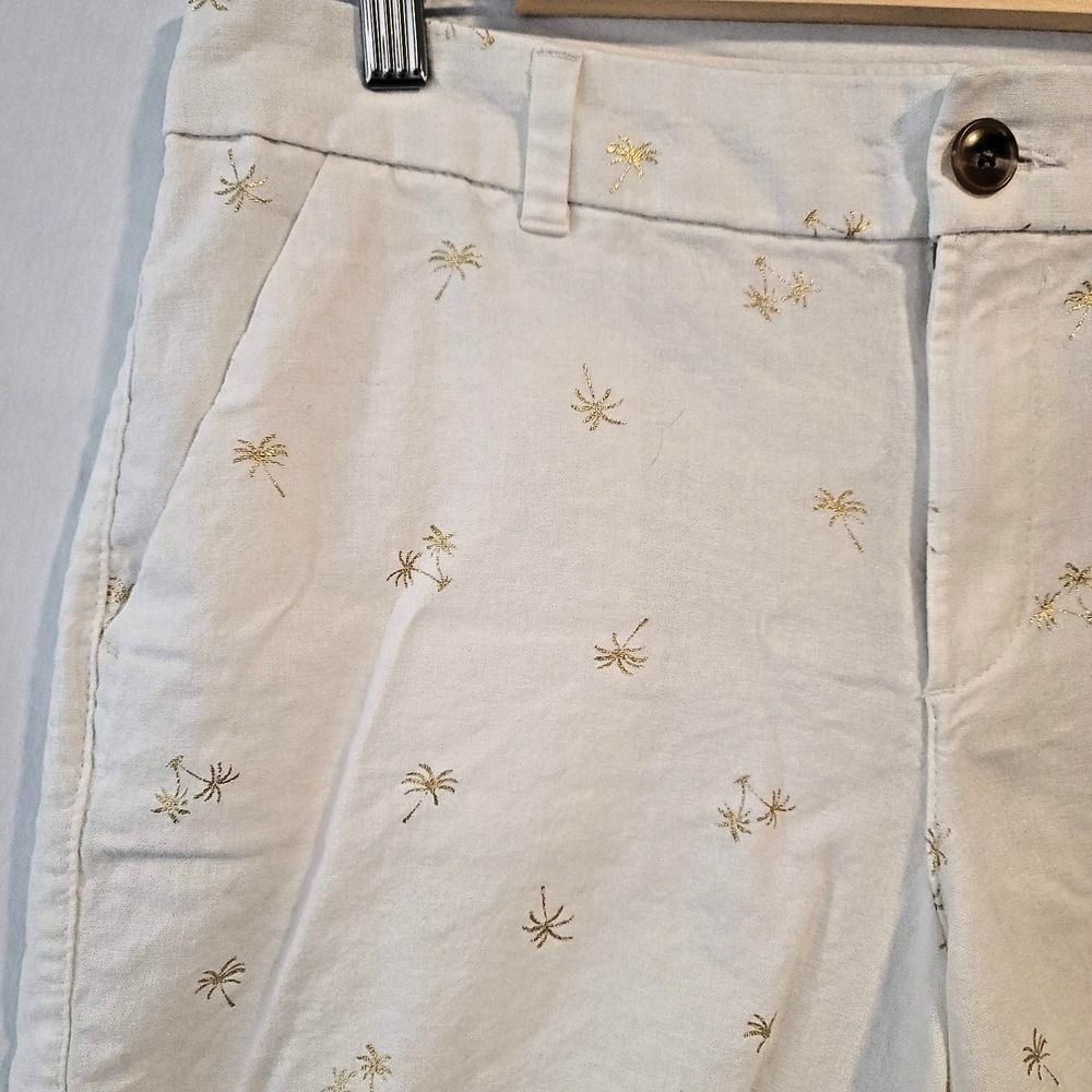 Old Navy Everyday Shorts Womens 10 Linen Blend Gold Palm Tree Mid‎ Rise Travel